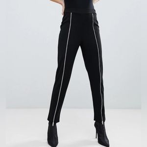 Lasula Cigarette Pants with Full Zipper Detail, Elastic Waist, Black, Size 14